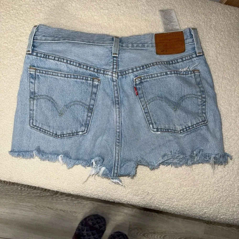 Levi's Sky Blue Frayed Denim Shorts